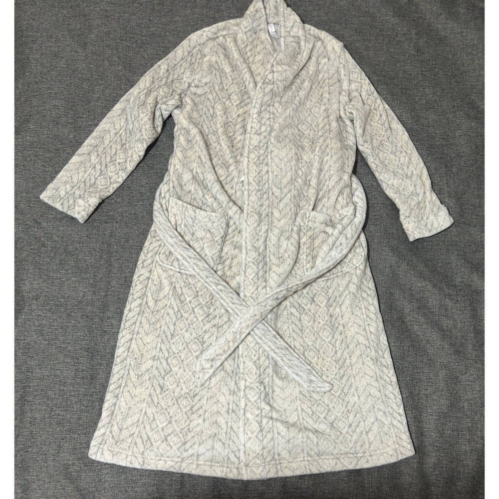 Gilligan & O'Malley Womens XL/XXL Robe Plush Fleece Gray Cream White Patterned